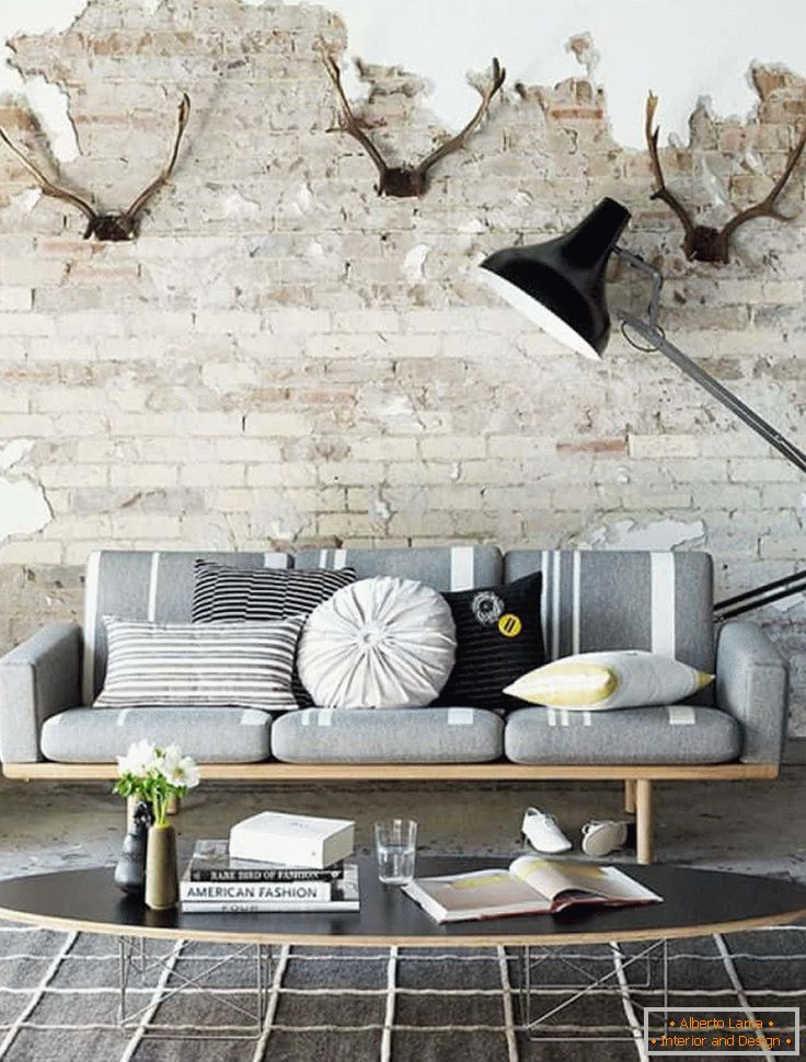 Bright living room in grunge style