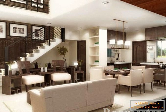 Living room в светло-коричневых цветах в стиле контемпорари