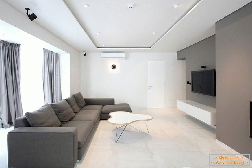 Asymmetric living room in minimalist style