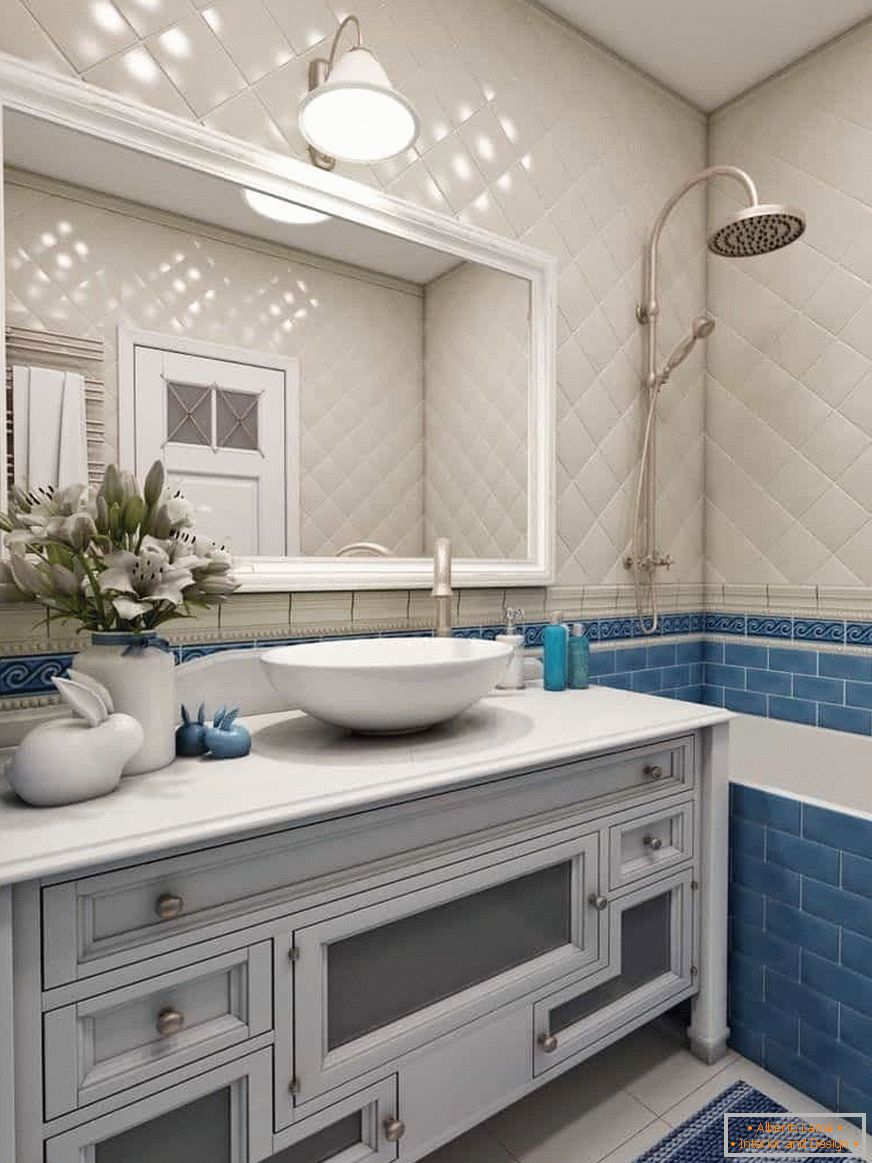 Blue and white bathroom