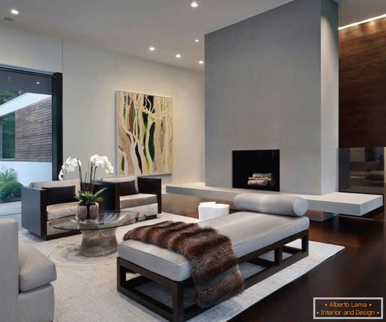 Living room in a modern classic style with a fireplace