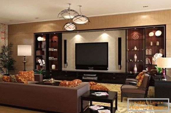 large wall in the living room in a modern style, photo 27
