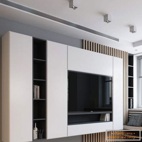 modular wall in the living room in a modern style, photo 36