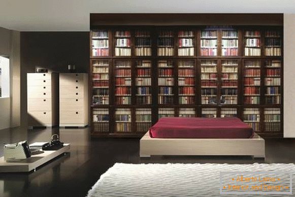 Trendy wall-paper in a bedroom - Bookcase