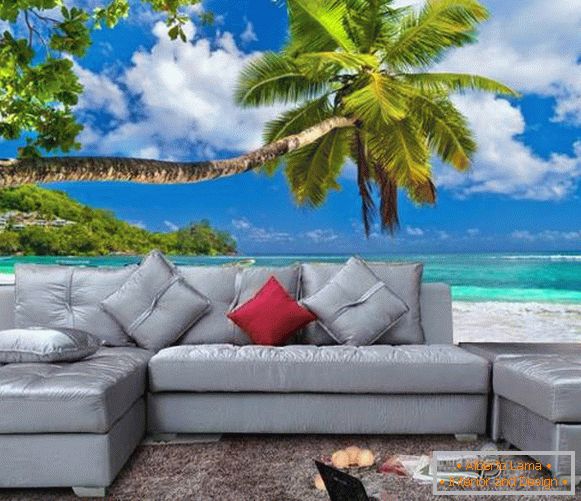 Palm trees, ocean - wall-papers 3d in the living room