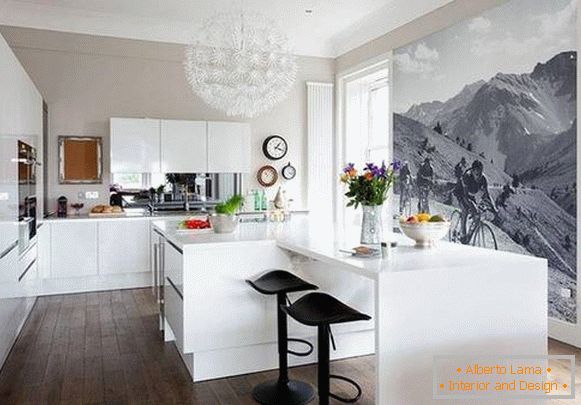Black and white wallpaper for kitchen