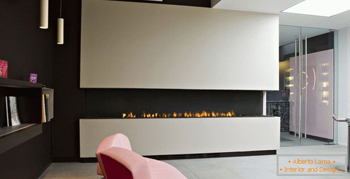 Large gas fireplace in the studio.