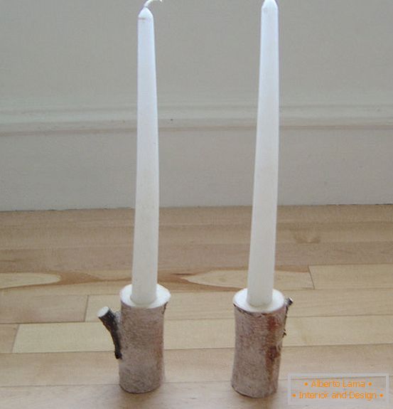 Candlesticks from restored birch wood