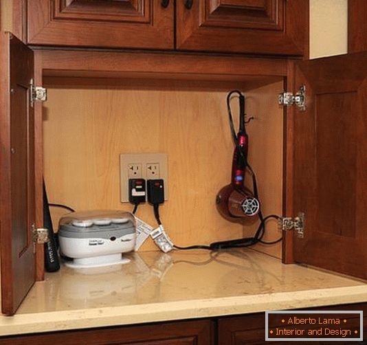 Bathroom cabinet with sockets