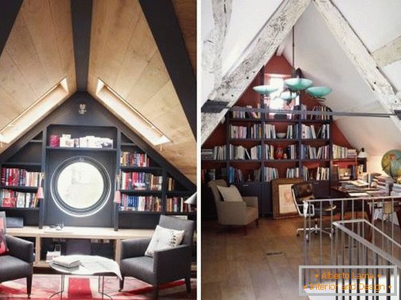 Built-in bookcases in the attic