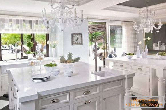 White curtains tulle in kitchen design