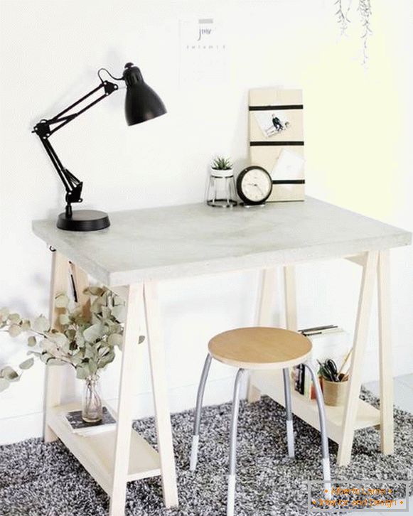 Homemade table made of concrete and wood