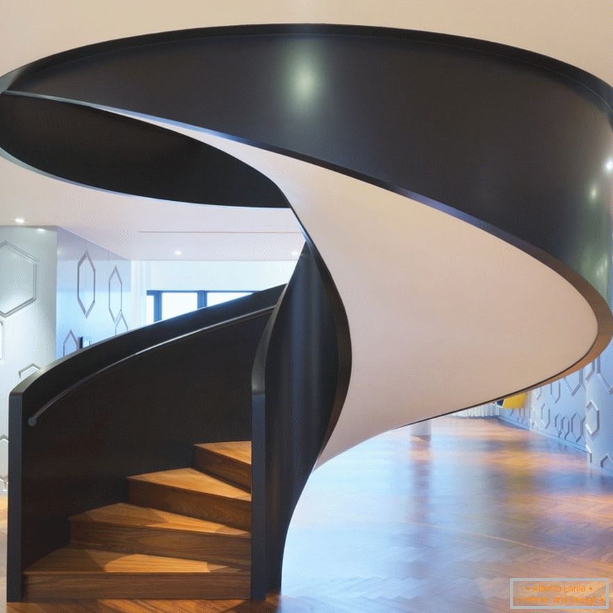 Spiral staircase of a stylish studio apartment in Beijing