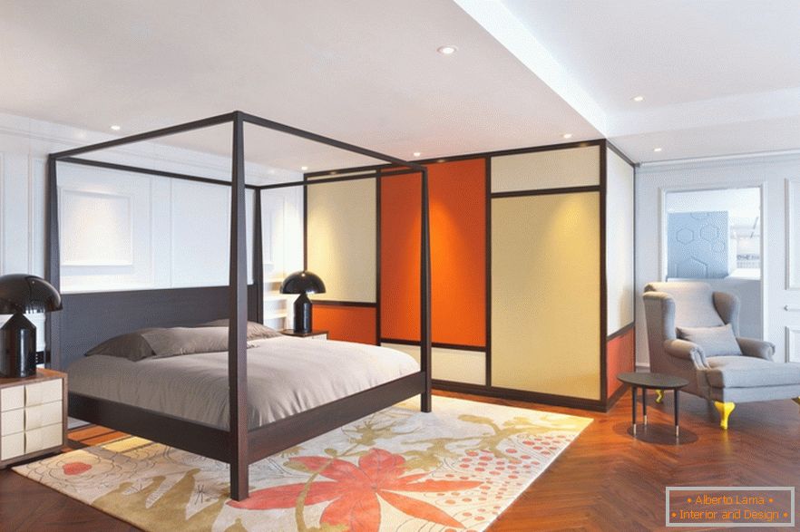 Orange Bedroom of a stylish studio apartment in Beijing