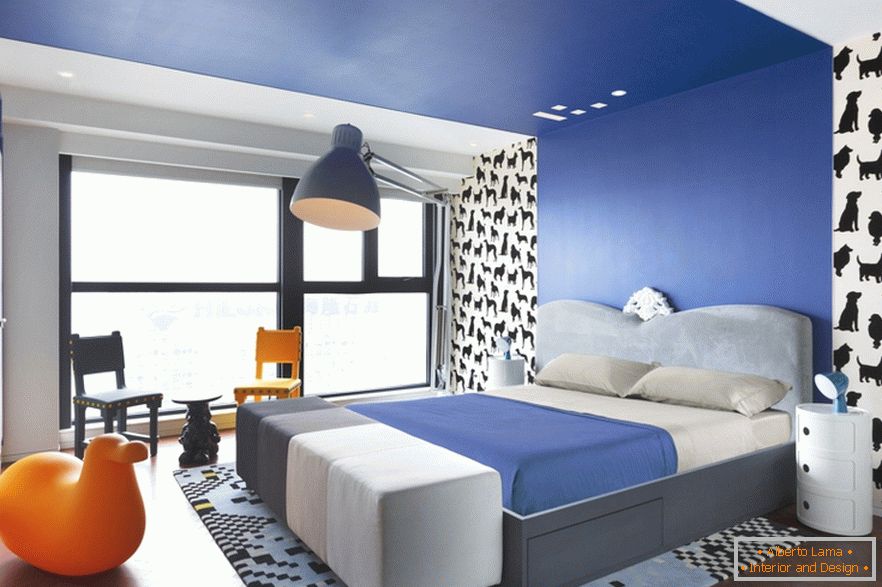 Blue Bedroom of a stylish studio apartment in Beijing