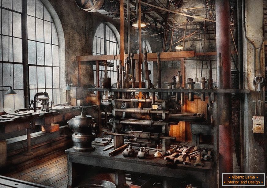 Style steampunk in the interior of the kitchen