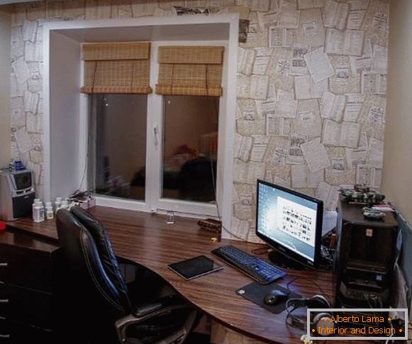 Wooden desk built into the windowsill