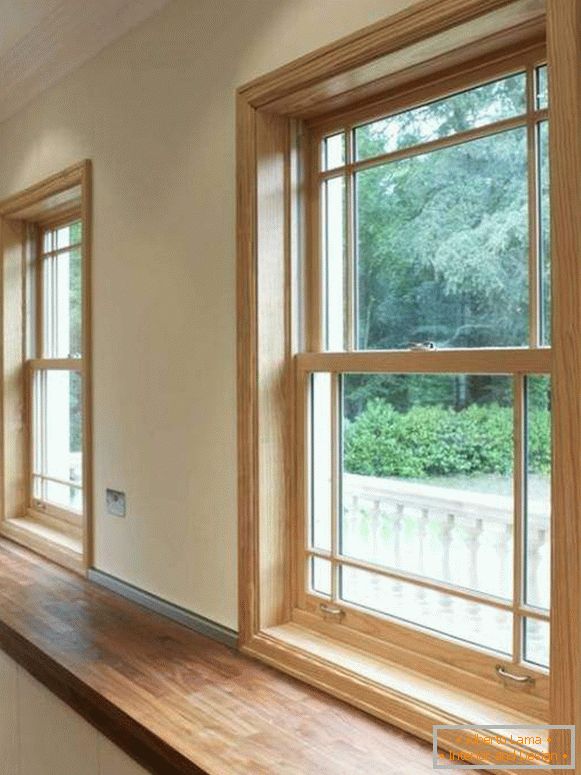 Wooden window-sill countertop in the kitchen - photo in the interior