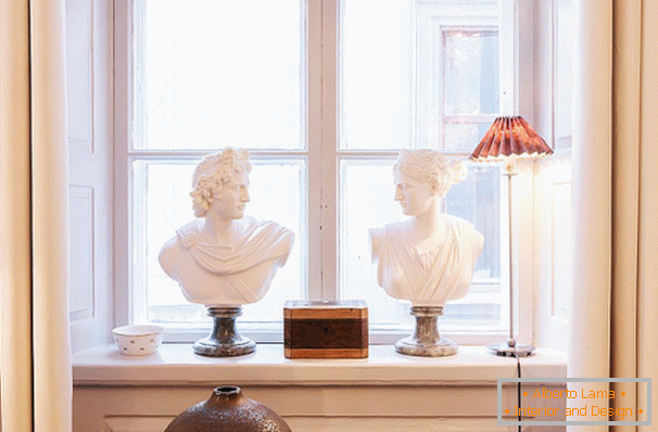 Greek busts on the windowsill