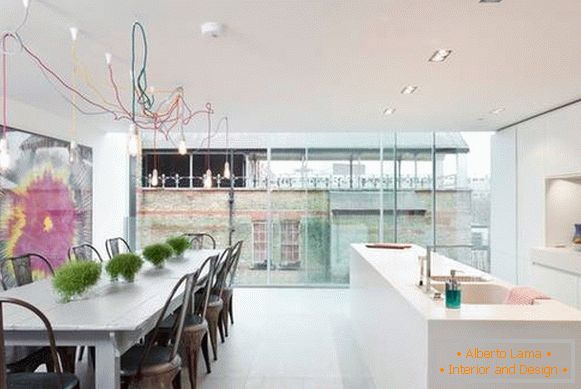 The idea of ​​lighting in the style of loft for the kitchen