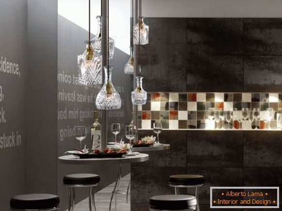 Design of crystal lamps in the loft style - photos in the kitchen