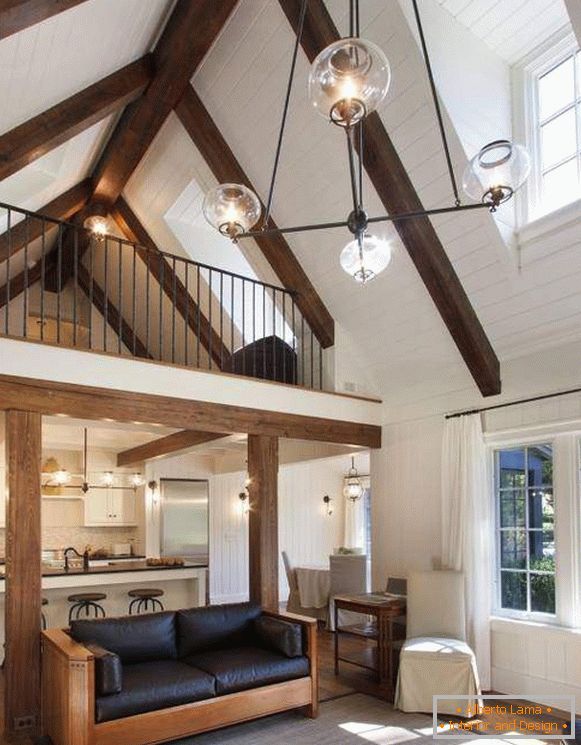 Forged chandelier in loft style - photo of a beautiful living room of a private house