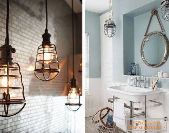 Industrial lamps in the loft style in the bathroom