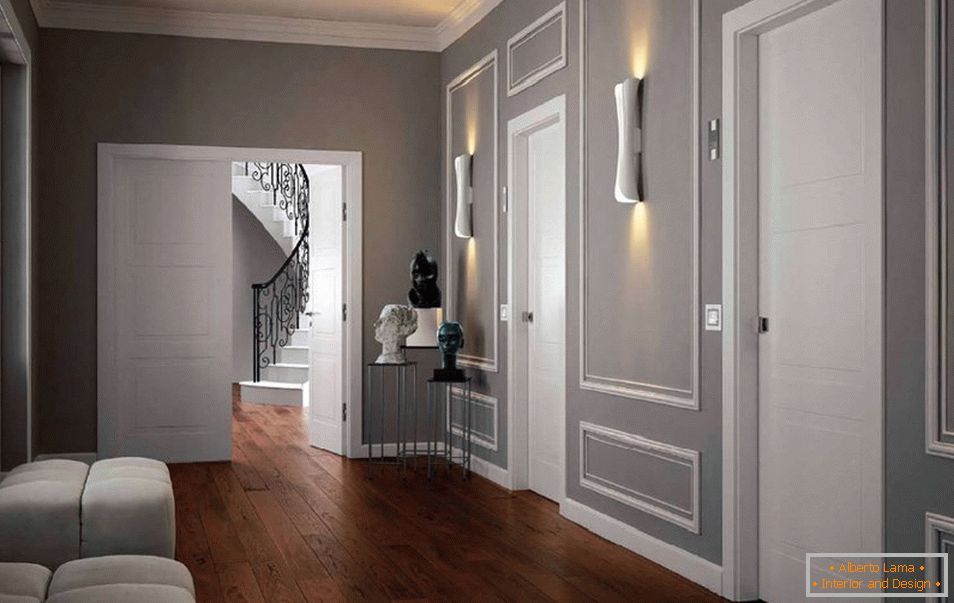 Interior in Art Nouveau style with white doors