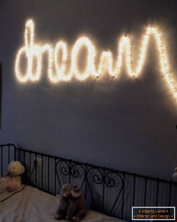 LED strip in bedroom decor