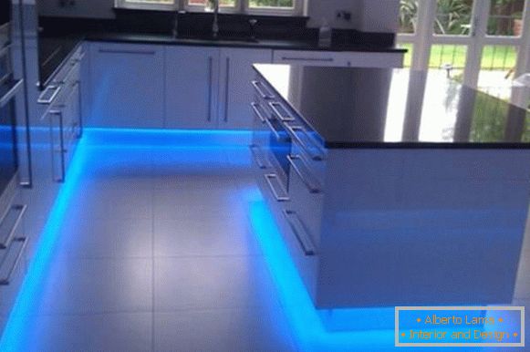 LED floor lighting in the kitchen