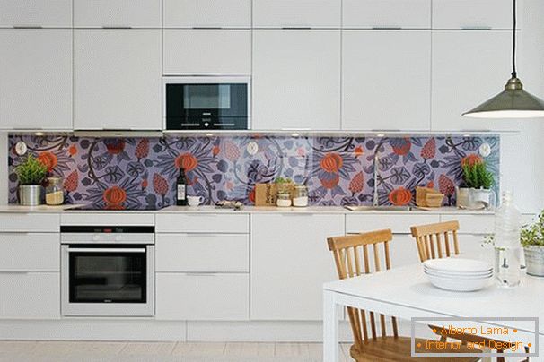 Kitchen interior in Scandinavian style with balcony