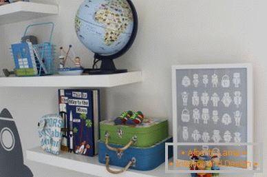 Shelves in a small nursery for a boy
