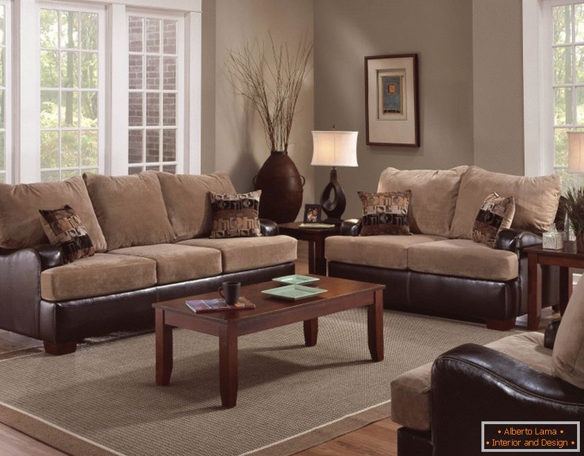 Upholstered furniture in brown tones in the living room