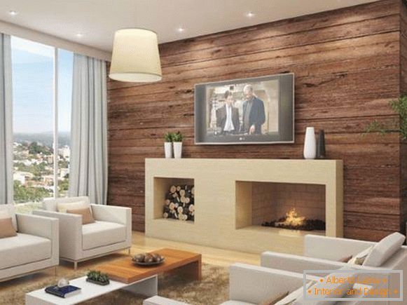 Idea how to decorate the TV above the fireplace in the interior - photo