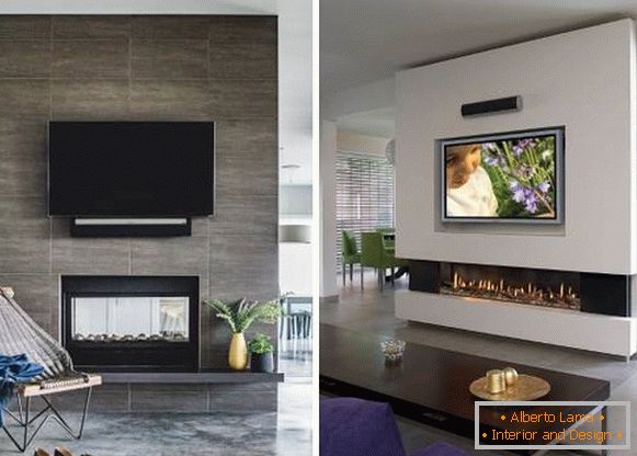 TV and fireplace, built-in partition