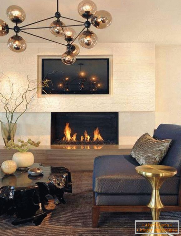 Stylish interior with TV above the fireplace