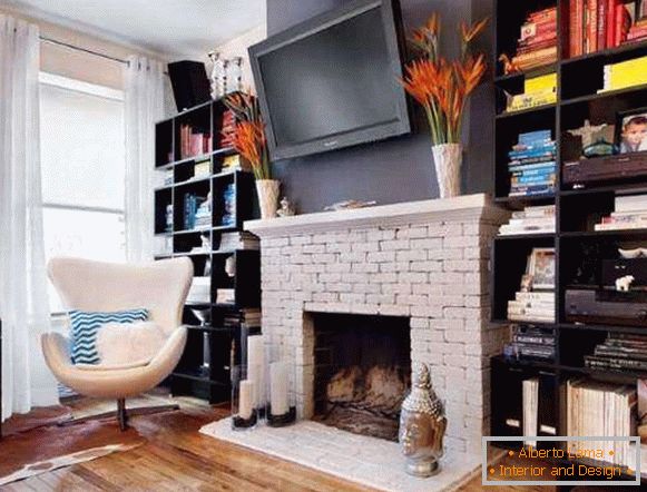TV above the fireplace - photo with masonry