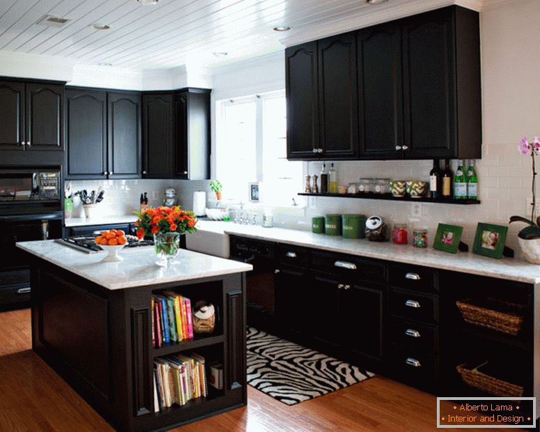 dark-kitchen-cabinets-with-antique-white-island