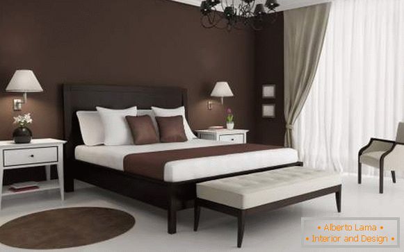 Dark brown wallpaper in the bedroom design