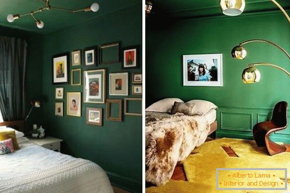 Dark wallpapers in the interior - photos in green tones
