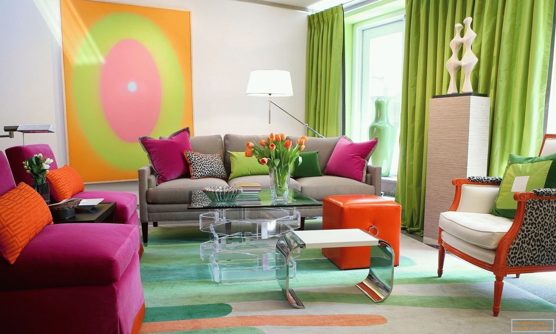 Bright colors in the living room decor