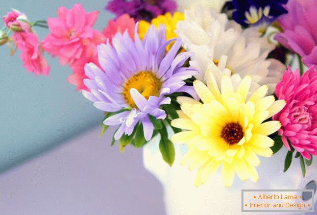 Bright bouquet of flowers in a women's apartment