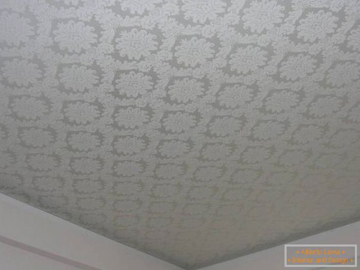 Satin fabric ceiling with a pattern of Mediterranean style.