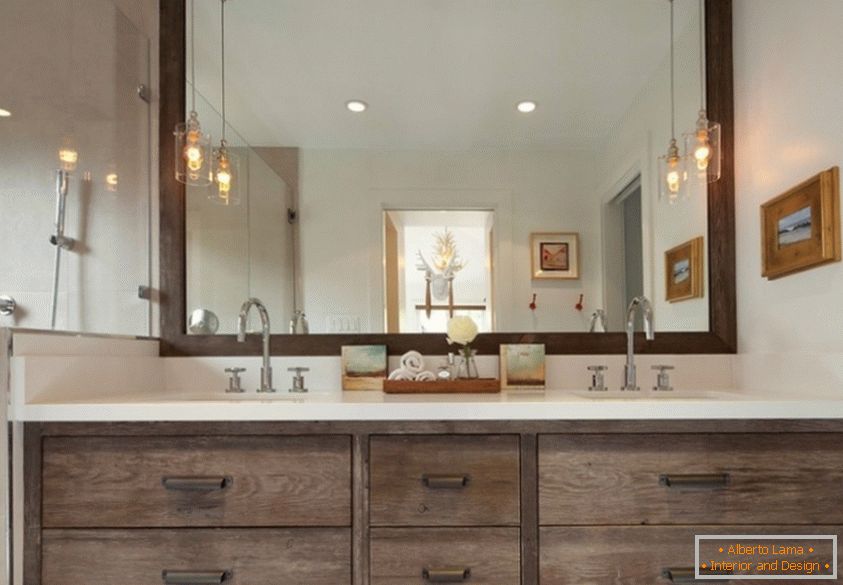 Interior design of the bathroom in cream-brown tones