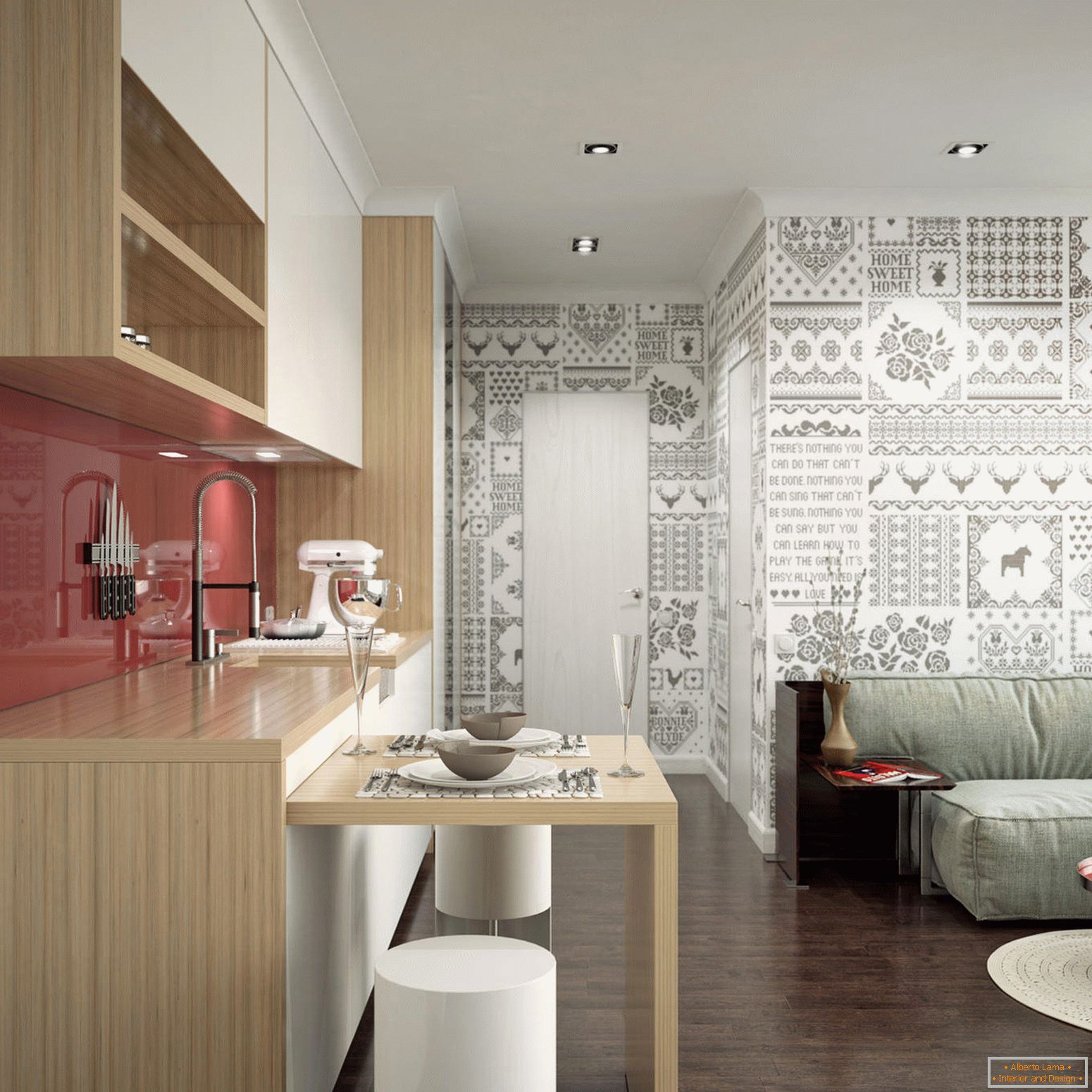 Kitchen area with a console table