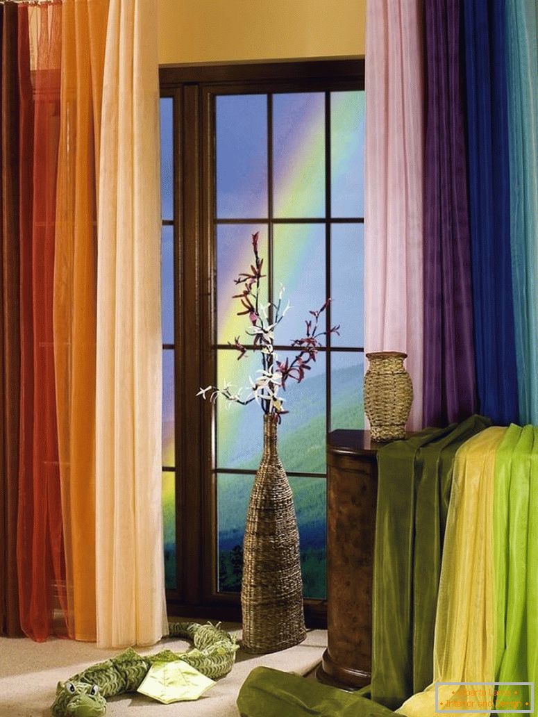 Multicolored curtains on the window