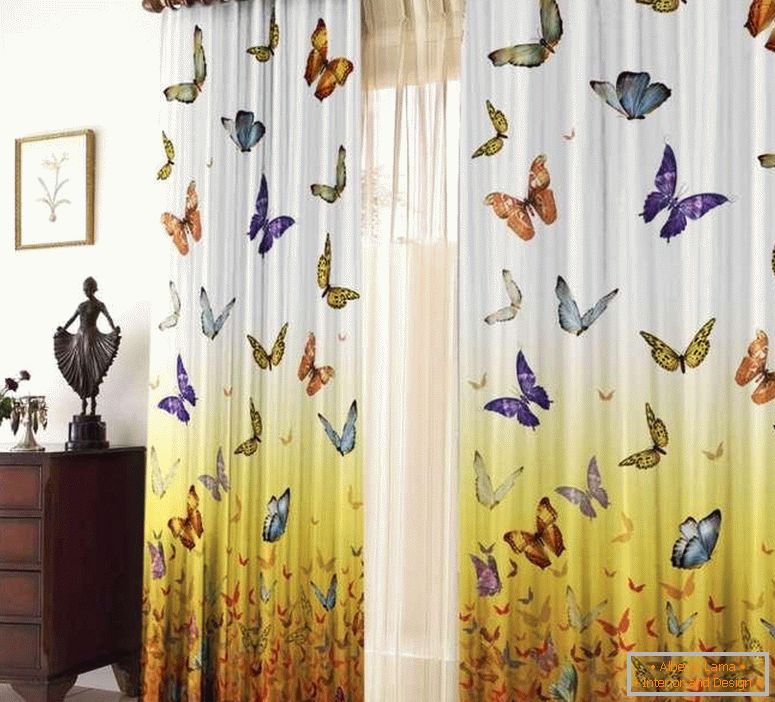 Curtains with butterflies in the room