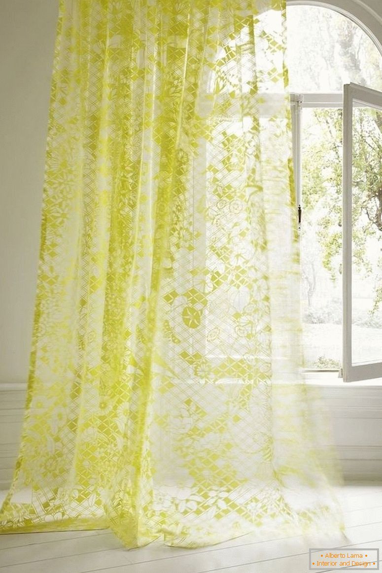 White and yellow curtain on the window