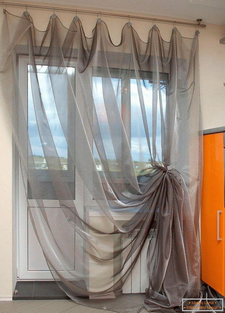 Gray curtain on the balcony