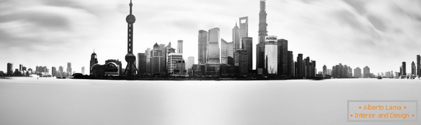 Black and white panoramic photo of Singapore